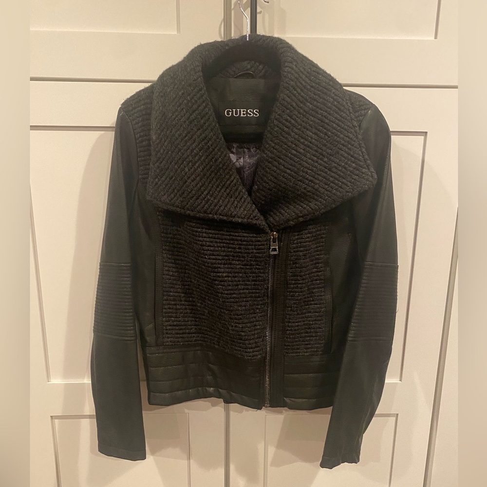 GUESS faux leather/knit moto jacket